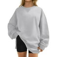 thumbnail image 1 of Fiaer Crew Neck Sweatshirts Women Plus Size Trendy Side Split Pullover Long Sleeve Loose Fit Casual Fashion Tops Light Gray XL, 1 of 4