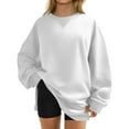 thumbnail image 1 of Fiaer Crew Neck Sweatshirts Women Plus Size Trendy Side Split Pullover Long Sleeve Loose Fit Casual Fashion Tops White XL, 1 of 4