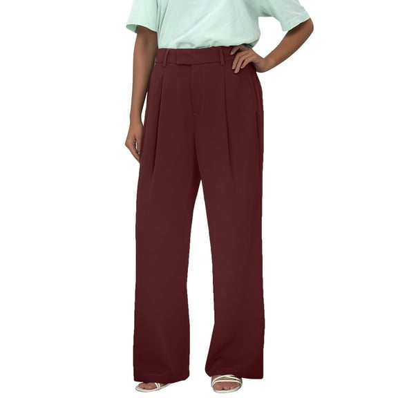 Fiaer,Womens Plus Size Loose Fit Zipper Buttons Dressy Pants,Women's Straight Legging Trendy Business Trousers,Ladies Casual Lightweight Comfy Slacks with Pockets M