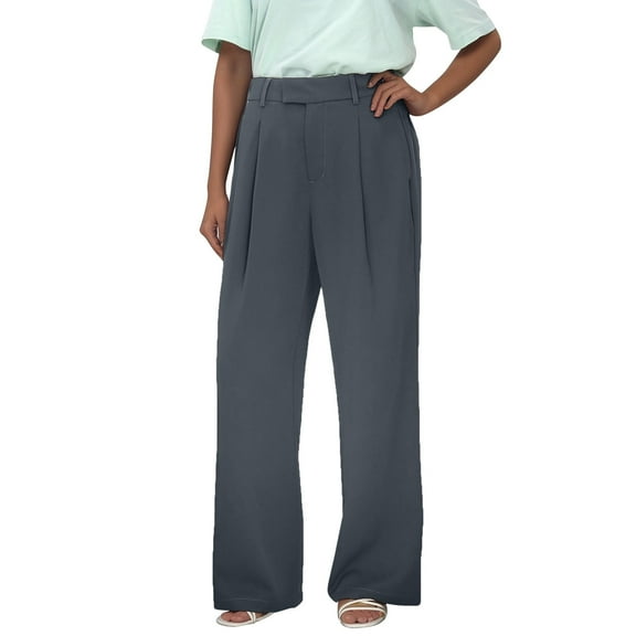 Fiaer,Womens Plus Size Loose Fit Zipper Buttons Dressy Pants,Women's Straight Legging Trendy Business Trousers,Ladies Casual Lightweight Comfy Slacks with Pockets Dark Gray L