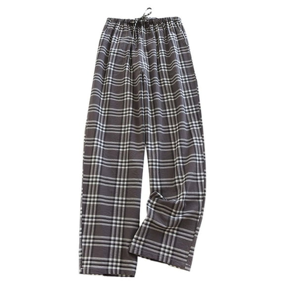 Fiaer Womens Plus Size Pajamas Pants Comfort Plaid High Waisted Sleepwear Trousers Lace up Baggy Trendy Pjs Slacks with Pocket Grey L