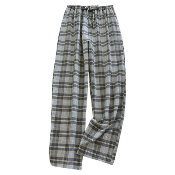 Fiaer Womens Plus Size Pajamas Pants Comfort Plaid High Waisted Sleepwear Trousers Lace up Baggy Trendy Pjs Slacks with Pocket Light Gray L