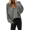 thumbnail image 1 of Fiaer Womens Plus Size Sweater Deep V Neck Baggy Fall Long Sleeve Solid Casual Trendy Comfort Tops for Daily Wear Grey S, 1 of 5