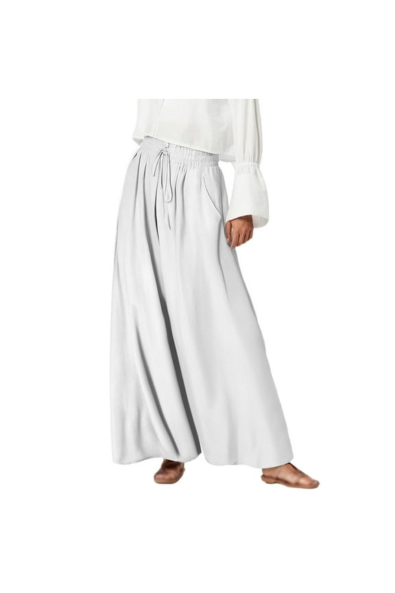 ,Womens Plus Size Wide Leg Ruffle Joggers,Women's Baggy Lace up Pocketed Pants,Lounge Casual Fashion Trousers for Women White XXL