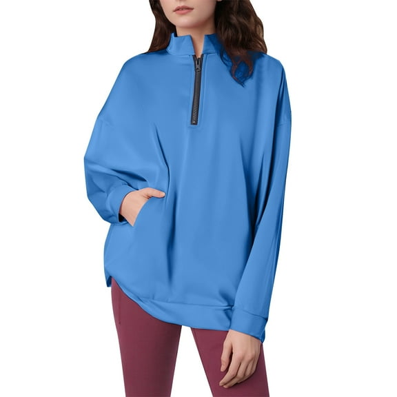 Fiaer,Womens Quarter Zip Dropped Shoulder Sweatshirt,Plus Size Lapel Long Sleeves Pullover,Women's Loose Fit Fashion Tops with 2 Pockets BU1 XXL