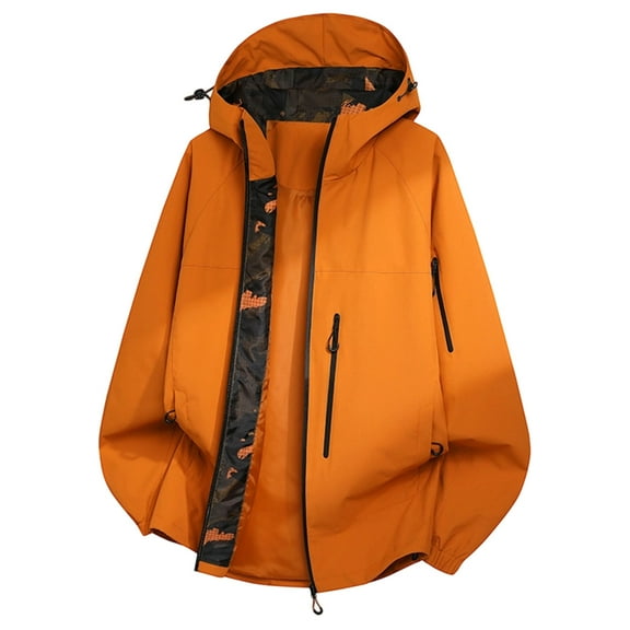 Fiaer Womens Rain Jacket with Hood Outdoor Functional Softshell Windbreaker Waterproof Long Sleeve Oversized Tops Orange S