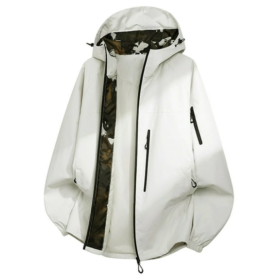 Fiaer Womens Rain Jacket with Hood Outdoor Functional Softshell Windbreaker Waterproof Long Sleeve Oversized Tops White XL