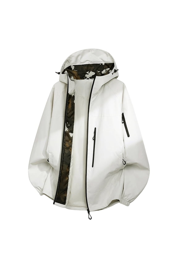 Womens Rain Jacket with Hood Outdoor Functional Softshell Windbreaker Waterproof Long Sleeve Oversized Tops White XXL