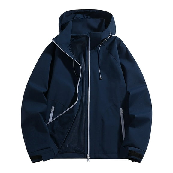 Fiaer Womens Rain Jacket with Hood Oversized Full Zip up Windbreaker Waterproof Raincoat Loose Fit Solid Tops for Hiking Dark Blue S