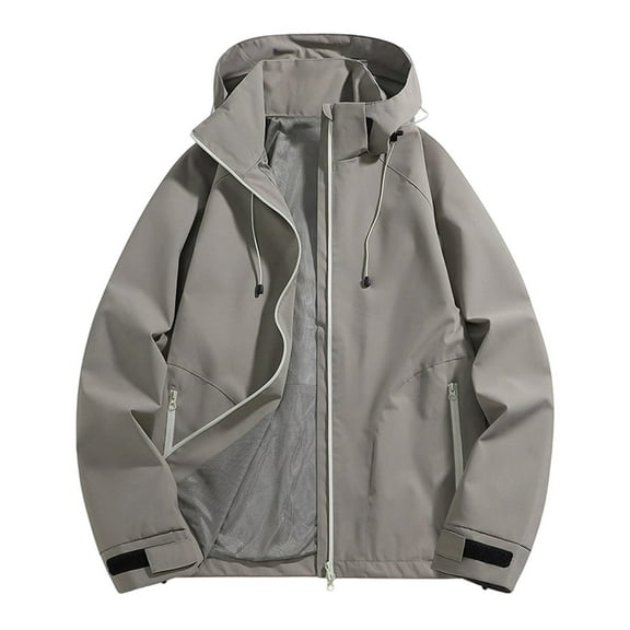 Fiaer Womens Rain Jacket with Hood Oversized Full Zip up Windbreaker Waterproof Raincoat Loose Fit Solid Tops for Hiking Khaki M