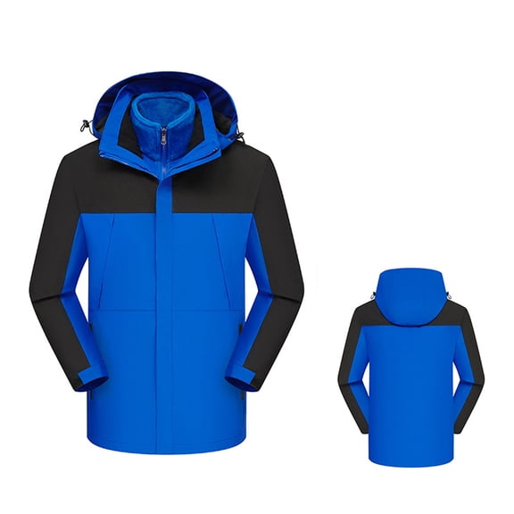 Fiaer Womens Rain Jackets Waterproof 3 in 1 Winter Warm Windbreaker Raincoat Oversized Softshell Color Blocking Hooded Tops Blue L