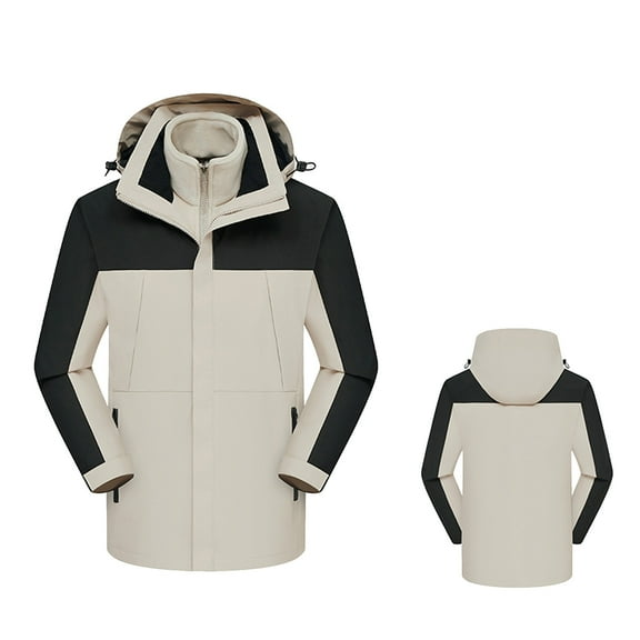 Fiaer Womens Rain Jackets Waterproof 3 in 1 Winter Warm Windbreaker Raincoat Oversized Softshell Color Blocking Hooded Tops Grey L