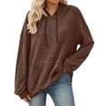 thumbnail image 1 of Fiaer,Womens Soft Ribbed Knit Hoodies Long Sleeve Plus Size Sweatshirts Lightweight Cozy Fall Drawstring Loose Fit Tops Brown XL, 1 of 5