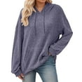 thumbnail image 1 of Fiaer,Womens Soft Ribbed Knit Hoodies Long Sleeve Plus Size Sweatshirts Lightweight Cozy Fall Drawstring Loose Fit Tops Purple XL, 1 of 5