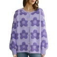 thumbnail image 1 of Fiaer Womens Sweaters Button down Elegant Floral Jacquard Cardigan Crew Neck Trendy Long Sleeve Loose Fit Casual Warm Comfort Solid Tops Purple A, 1 of 4