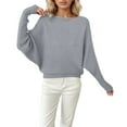 thumbnail image 1 of Fiaer Womens Sweaters Oversized Crew Neck Bating Sleeves Long Sleeve Loose Fit Solid Trendy Knitted Tops Grey XXXL, 1 of 3