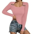 thumbnail image 1 of Fiaer Womens Sweaters Scoop Neck Buttons Slim Fit Long Sleeve Casual Trendy Solid Color Comfort Breathable Knitted Tops Pink L, 1 of 7