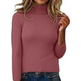 thumbnail image 1 of Fiaer Womens Sweaters Turtleneck Long Sleeve Solid Color Breathable Cozy Lightweight Slim Fit Knit Tops Brick Red L, 1 of 6