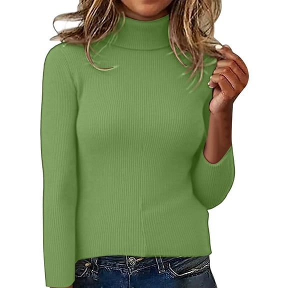 Fiaer Womens Sweaters Turtleneck Long Sleeve Solid Color Breathable Cozy Lightweight Slim Fit Knit Tops Green S