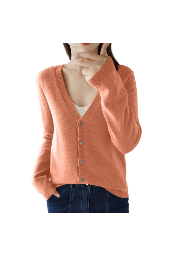 Womens Sweaters V-Neck Long Sleeve Button Down Solid Loose Comfort Trendy Lightweight Knit Open Front Tops Pink S