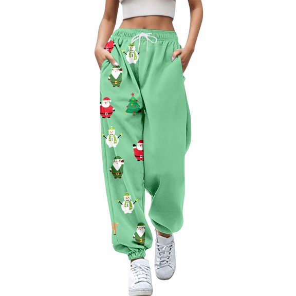 Fiaer Womens Sweatpants Christmas Plus Size Baggy Snowflake Funny Graphic Xmas Pants High Waisted Trendy Pocket Holiday Trousers Mint Green XL