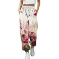 thumbnail image 1 of Fiaer Womens Sweatpants Floral Printed High Waisted Pants Baggy Plus Size Trendy Lace up Trousers with Pocket Hot Pink L, 1 of 4