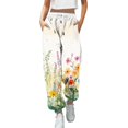 thumbnail image 1 of Fiaer Womens Sweatpants Floral Printed High Waisted Pants Baggy Plus Size Trendy Lace up Trousers with Pocket White XL, 1 of 4