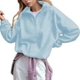 thumbnail image 1 of Fiaer Womens Sweatshirts Quarters Zip Pullovers V-Neck Long Sleeve Lapel Collared Solid Color Trendy Tops Blue S, 1 of 8