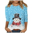 thumbnail image 1 of Fiaer Womens T Shirts Chritmas 3/4 Sleeve Plus Size Snowman Tshirts Crew Neck Trendy Baggy Casual Casual Tops Sky Blue XL, 1 of 4