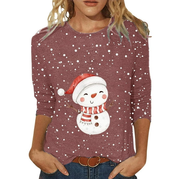 Fiaer Womens T Shirts Chritmas 3/4 Sleeve Plus Size Snowman Tshirts Crew Neck Trendy Baggy Casual Casual Tops XXL