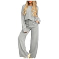 thumbnail image 1 of Fiaer,Womens Trendy Solid Lounge Wear Sets with Pockets,Crew Neck Long Sleeve Tshirts and Palazzo Lace up Pants 2 Pieces,Women's Loose Fit Plus Size Outfits Set Grey XXL, 1 of 5