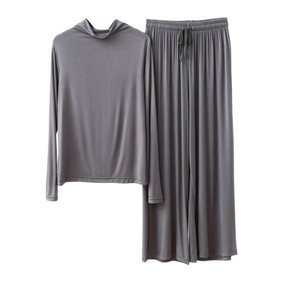 Fiaer,Womens Turtleneck Solid Lightweight Lounge Wear Sets,Women's Plus Size Loose Fit Casual Trendy Outfits Set,2 Piece Sets for Long Sleeve T Shirts and Lace up Wide Leg Pants Grey M
