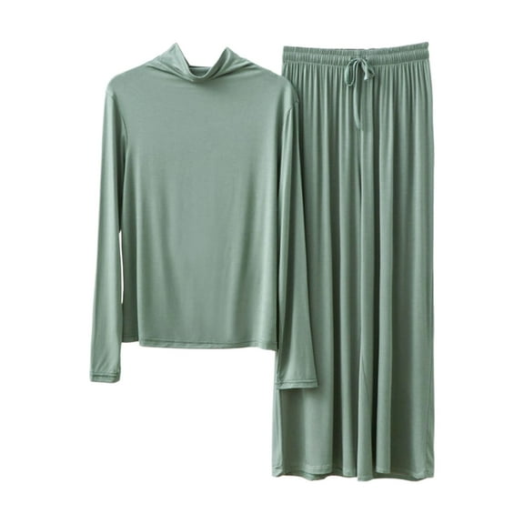 Fiaer,Womens Turtleneck Solid Lightweight Lounge Wear Sets,Women's Plus Size Loose Fit Casual Trendy Outfits Set,2 Piece Sets for Long Sleeve T Shirts and Lace up Wide Leg Pants Light Green M