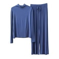 thumbnail image 1 of Fiaer,Womens Turtleneck Solid Lightweight Lounge Wear Sets,Women's Plus Size Loose Fit Casual Trendy Outfits Set,2 Piece Sets for Long Sleeve T Shirts and Lace up Wide Leg Pants Blue L, 1 of 3