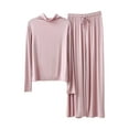 thumbnail image 1 of Fiaer,Womens Turtleneck Solid Lightweight Lounge Wear Sets,Women's Plus Size Loose Fit Casual Trendy Outfits Set,2 Piece Sets for Long Sleeve T Shirts and Lace up Wide Leg Pants Light Pink XL, 1 of 3