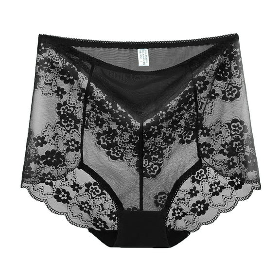 Fiaer Womens Underwear Lace Panties High Waisted Plus Size Briefs Stretch Breathable No Pinch Solid Full Underwear Black L