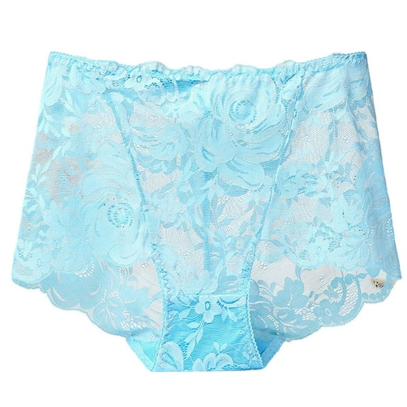 Fiaer Womens Underwear Lace Panties High Waisted Plus Size Briefs Stretch Breathable No Pinch Solid Full Underwear Light Blue XXL