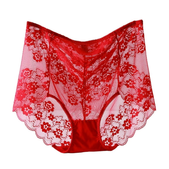 Fiaer Womens Underwear Lace Panties High Waisted Plus Size Briefs Stretch Breathable No Pinch Solid Full Underwear Red L