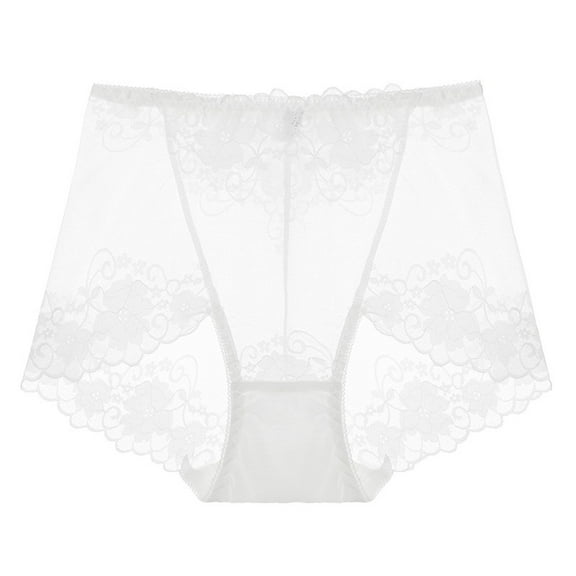 Fiaer Womens Underwear Lace Panties High Waisted Plus Size Briefs Stretch Breathable No Pinch Solid Full Underwear White1 XL