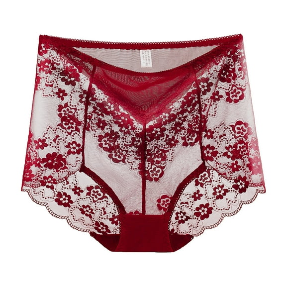 Fiaer Womens Underwear Lace Panties High Waisted Plus Size Briefs Stretch Breathable No Pinch Solid Full Underwear Wine XXXL