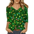 thumbnail image 1 of Fiaer Womens V Neck T Shirts Christmas 3/4 Sleeve Plus Size Tshirts Snowflakes Fashion Casual Baggy Xmas Tops Green S, 1 of 4