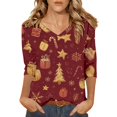 thumbnail image 1 of Fiaer Womens V Neck T Shirts Christmas 3/4 Sleeve Plus Size Tshirts Snowflakes Fashion Casual Baggy Xmas Tops Red7 M, 1 of 4