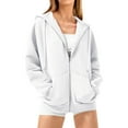 thumbnail image 1 of Fiaer,Womens Waffle Full Zip Hooded Sweatshirts,Women's Drawstring Loose Fit Casual Hoodies,Ladies Plus Size Long Sleeve Lightweight Hooded Tops with Pocket White XL, 1 of 7