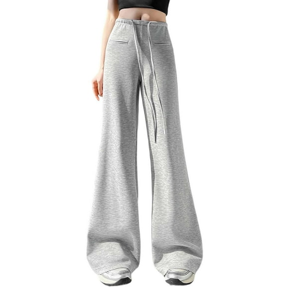 Fiaer,Womens Yoga Loose Fit Low Rise Long Pants,Women's Lounge Wide Leg Trousers,Ladies Solid Color Casual Trendy Running Joggers with Pocket Light Gray S