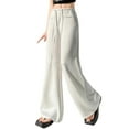 thumbnail image 1 of Fiaer,Womens Yoga Loose Fit Low Rise Long Pants,Women's Lounge Wide Leg Trousers,Ladies Solid Color Casual Trendy Running Joggers with Pocket White XL, 1 of 4
