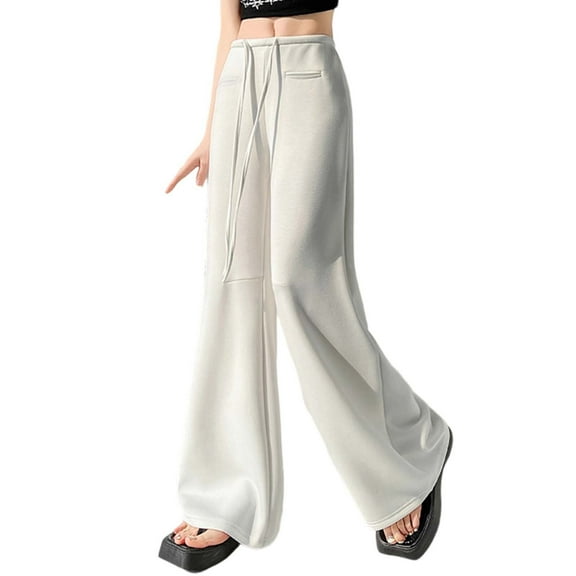 Fiaer,Womens Yoga Loose Fit Low Rise Long Pants,Women's Lounge Wide Leg Trousers,Ladies Solid Color Casual Trendy Running Joggers with Pocket White XL