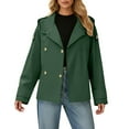thumbnail image 1 of Fiaer Work Jackets for Women Double Breasted Plus Size Shirts Long Sleeve V Neck Lapel Collared Trendy Solid Tops with Pocket Dark Green XL, 1 of 6