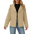 thumbnail image 1 of Fiaer Work Jackets for Women Double Breasted Plus Size Shirts Long Sleeve V Neck Lapel Collared Trendy Solid Tops with Pocket Khaki XXL, 1 of 6