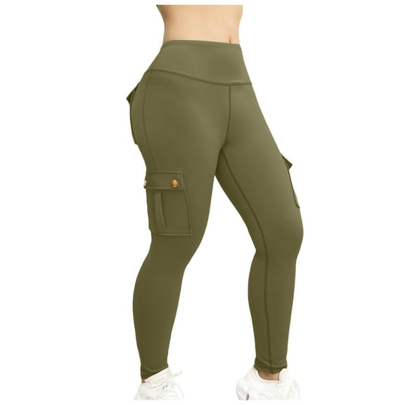 Fiaer,Yoga Pants,Workout Cargo Leggings Pants with Pockets for Women Hidden Scrunch Plus Size Lifting Leggings Trousers Army Green M