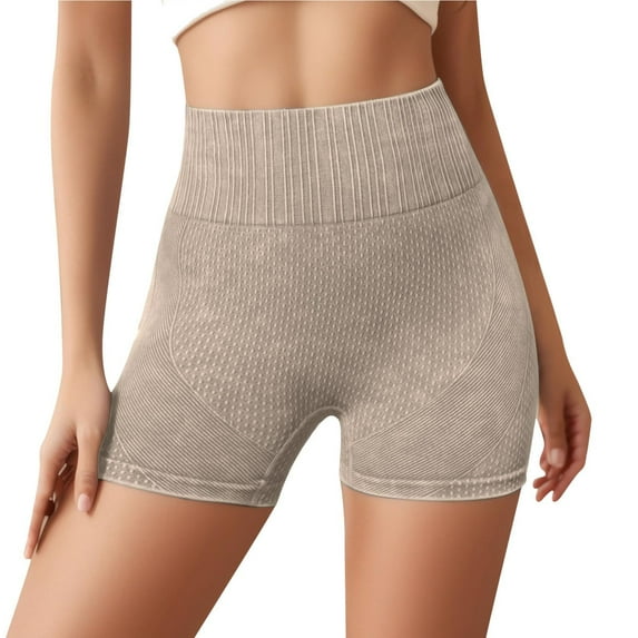Fiaer Yoga Shorts for Women Tummy Control High Waist Biker Shorts Exercise Workout Booty Lifting Tights Khaki M